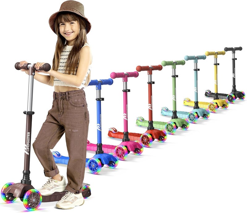 LifeMaster Mini 3-Wheel Kids Scooter with Multi-Color Wheel Lights – 4-Height Adjustable Handlebar, Wide Anti-Slip Deck, Child Safety Certified, Boys & Girls Ages 2+ Supports Up to 110 lbs - Image 1